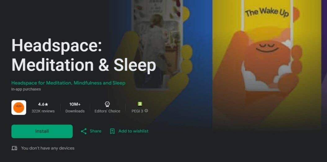 an image showing the Google Play Store listing of Headspace with an explanation included in their title