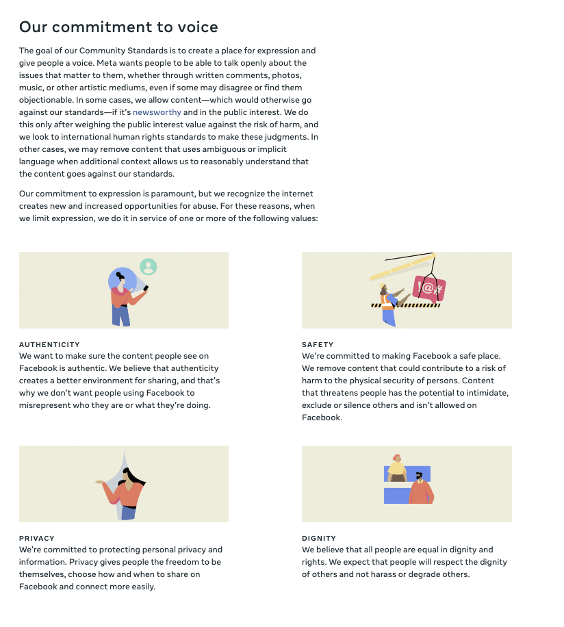 Image of Facebook's community guidelines.