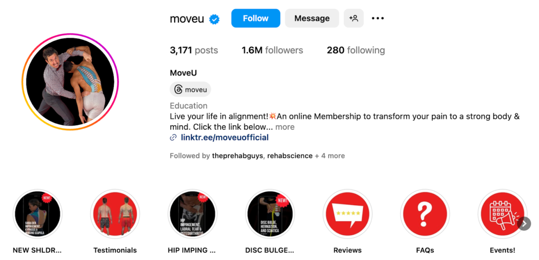 Move U online fitness brand Instagram profile