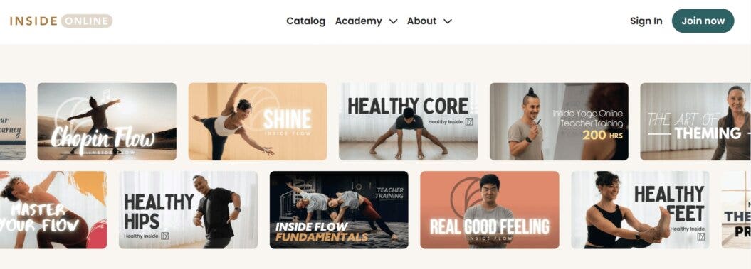 Inside Yoga homepage carrousel