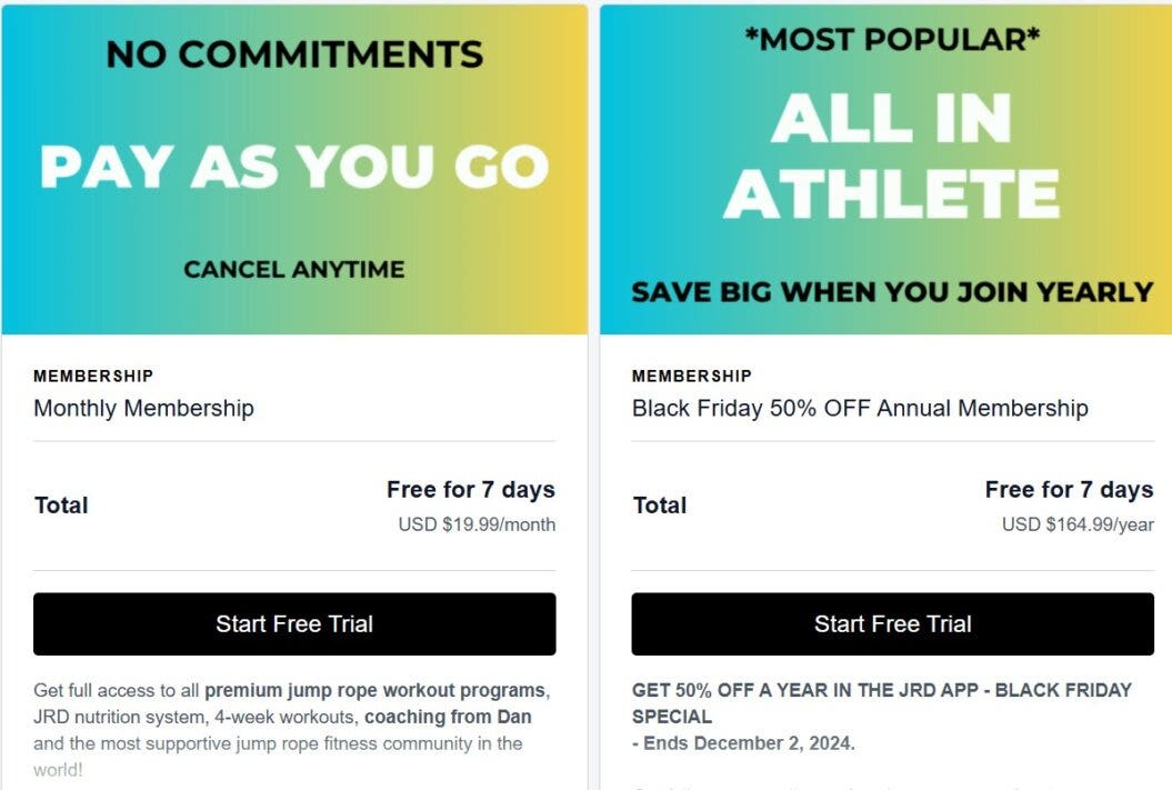 Jump Rope Dudes two pricing offers