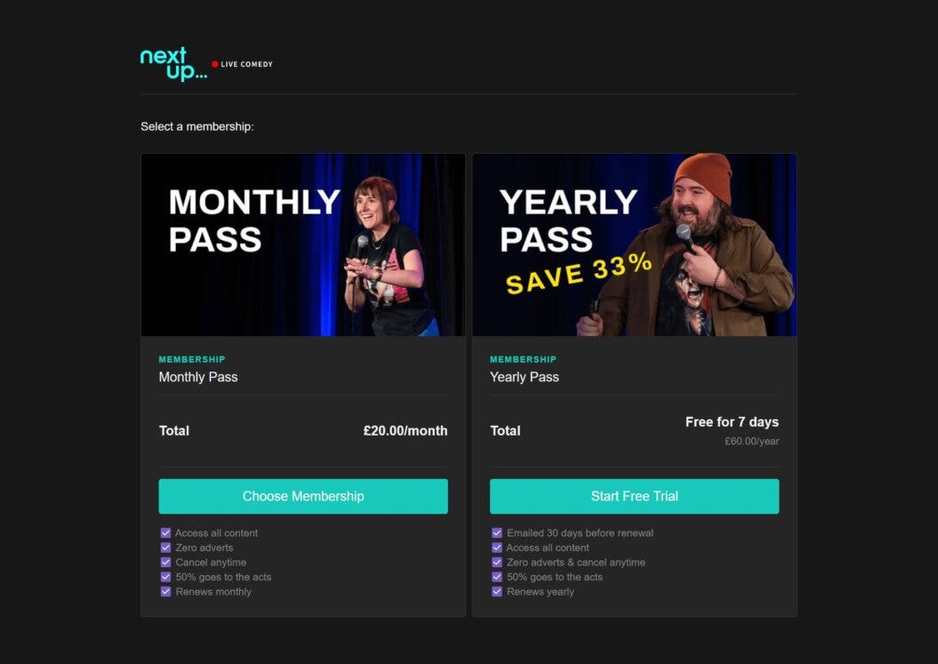 membership page by Next Up