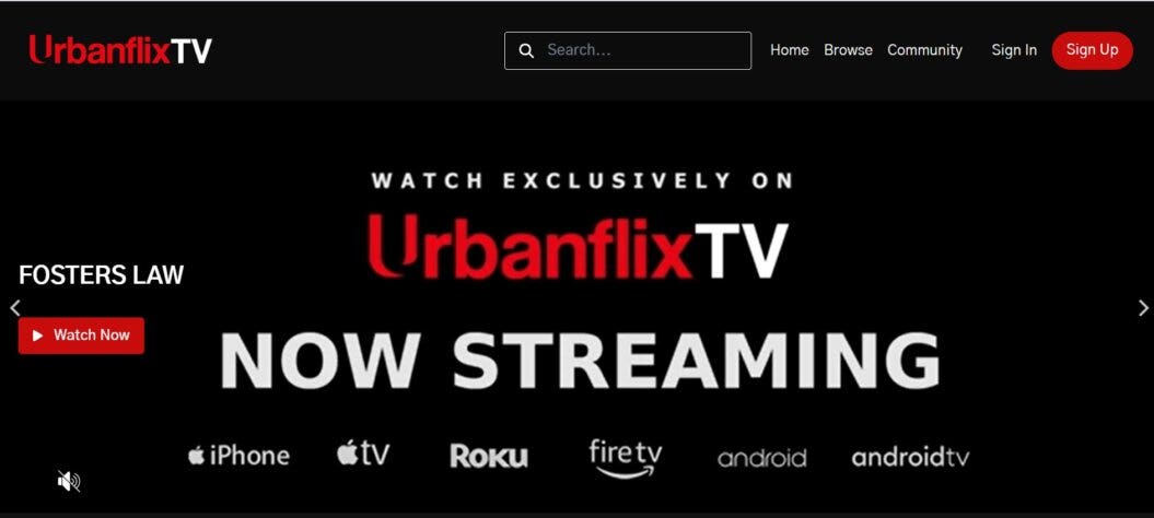 Urbanflix TV landing page