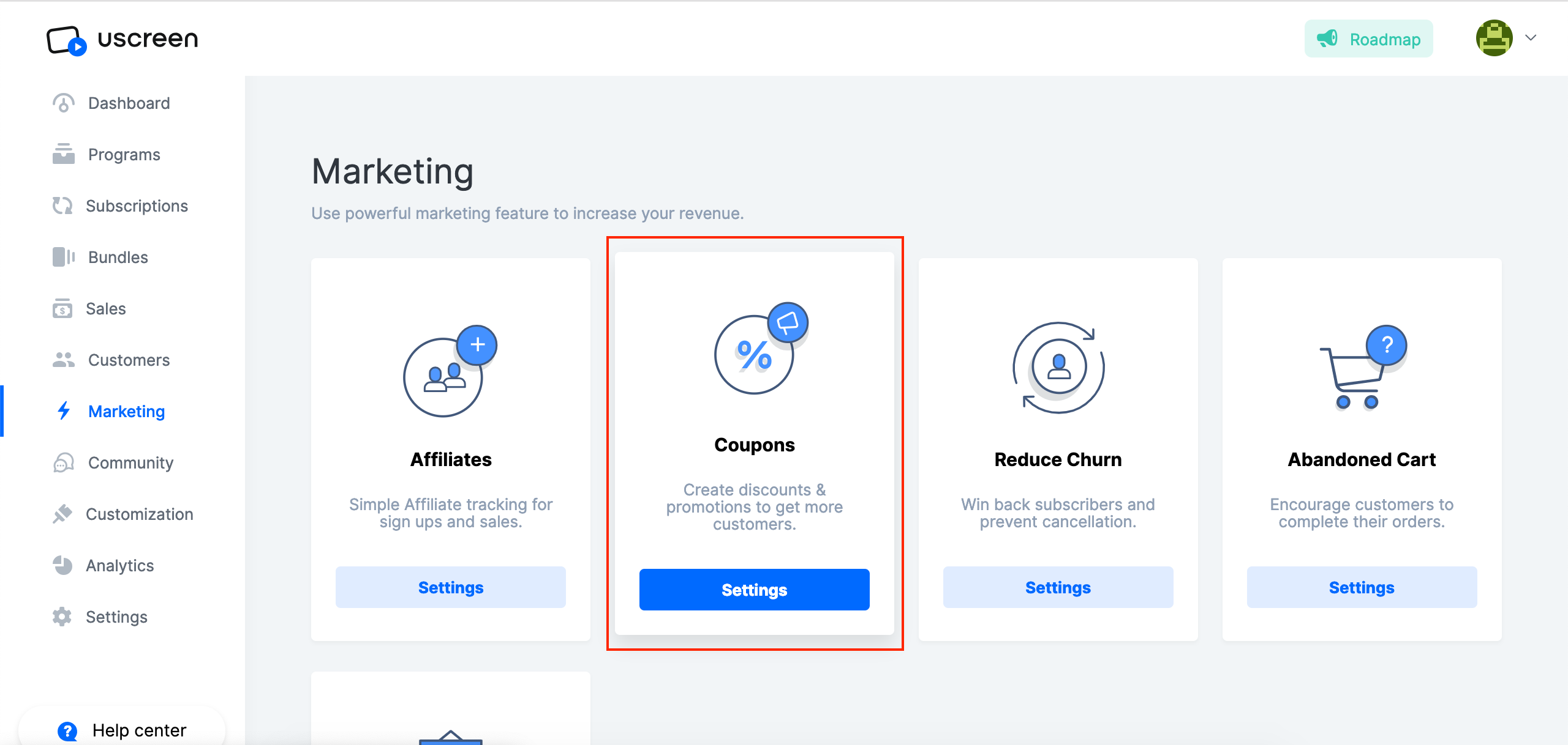 uscreen dashboard coupon creation