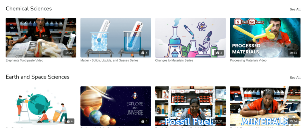 A screenshot of Street Science, a video streaming business, membership content library.