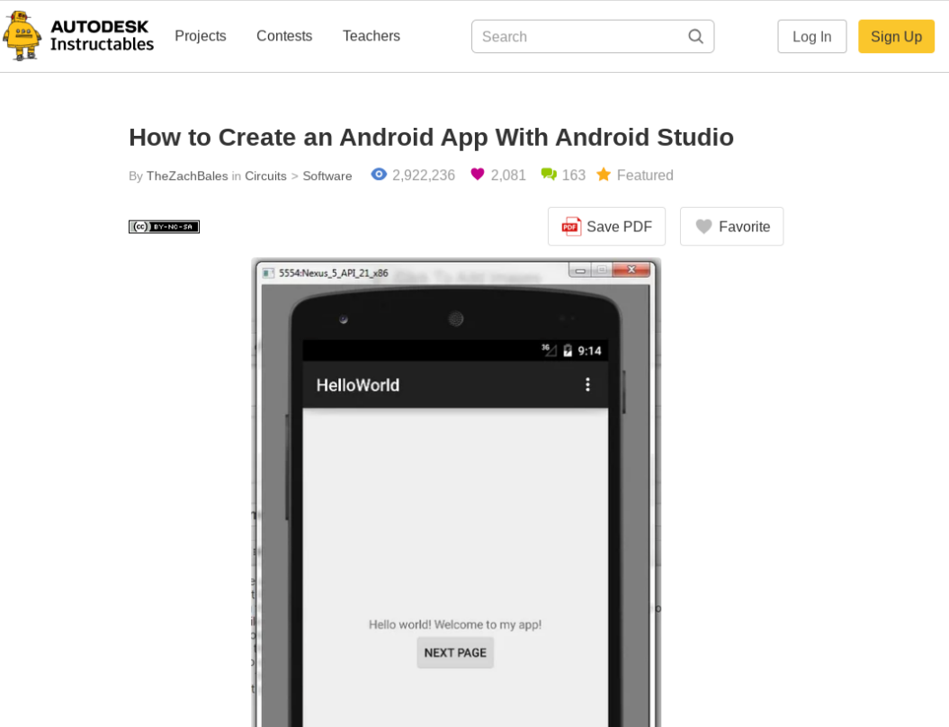 Blog post on the Autodesk Instructables website on how to create an android app with android studio