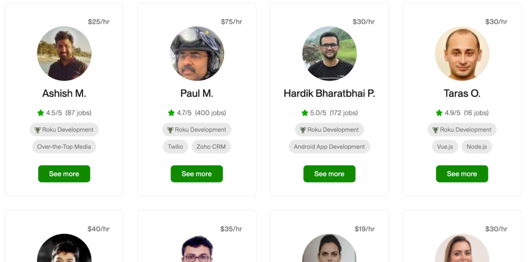 list of freelance developers on Roku