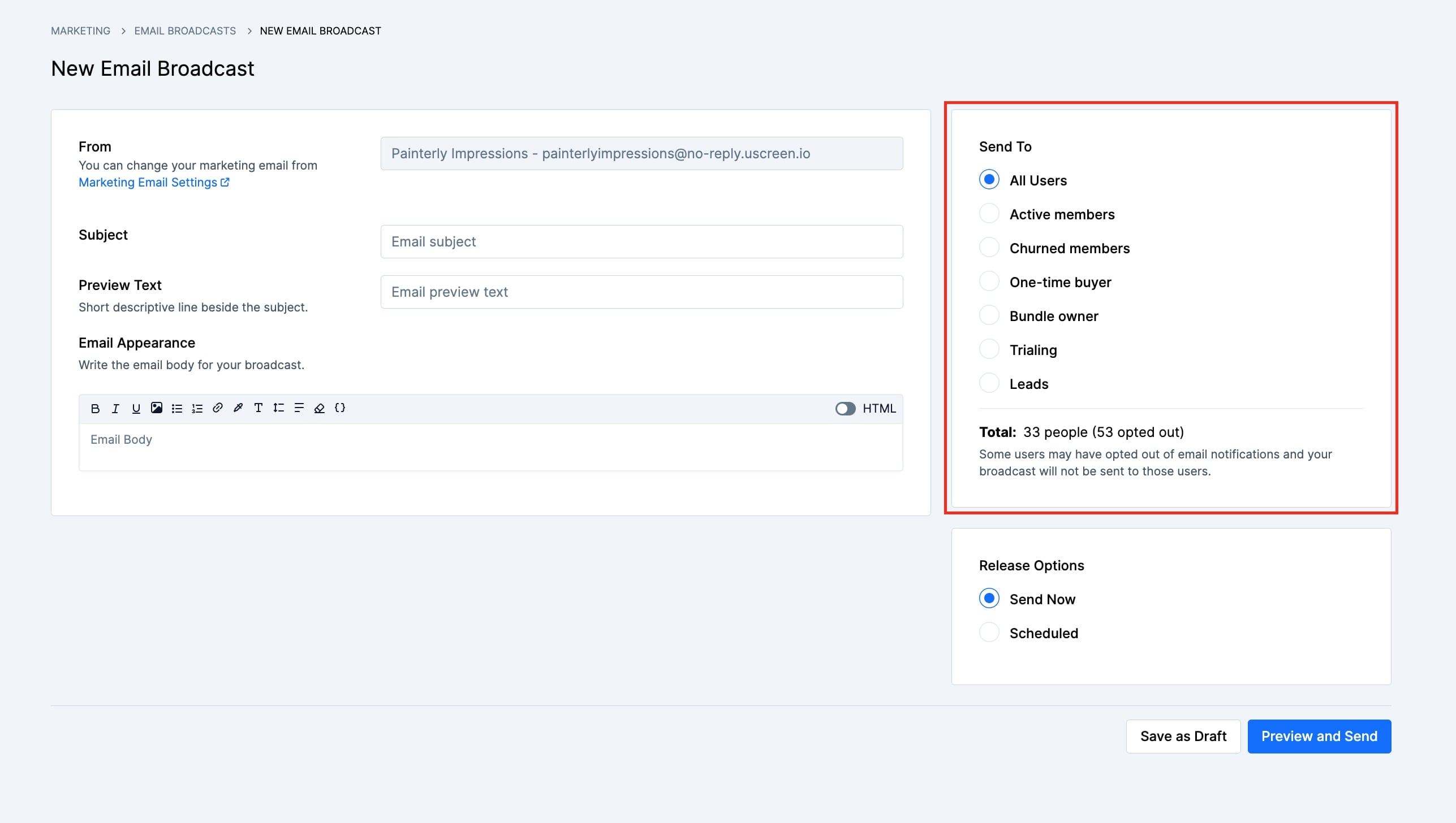 Email broadcast example