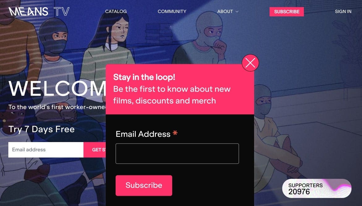 Means TV email pop-up form