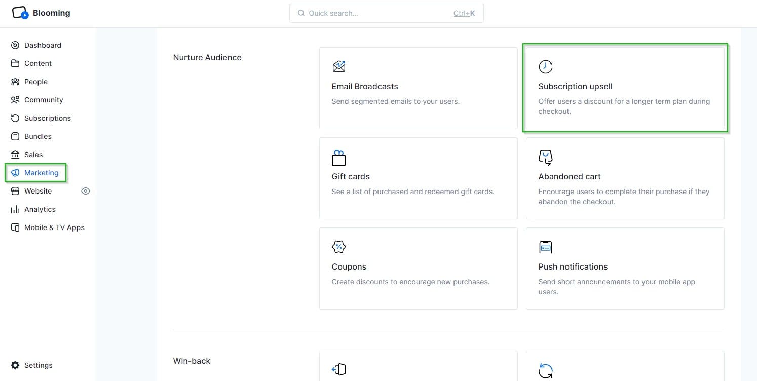 Upsells on the backend