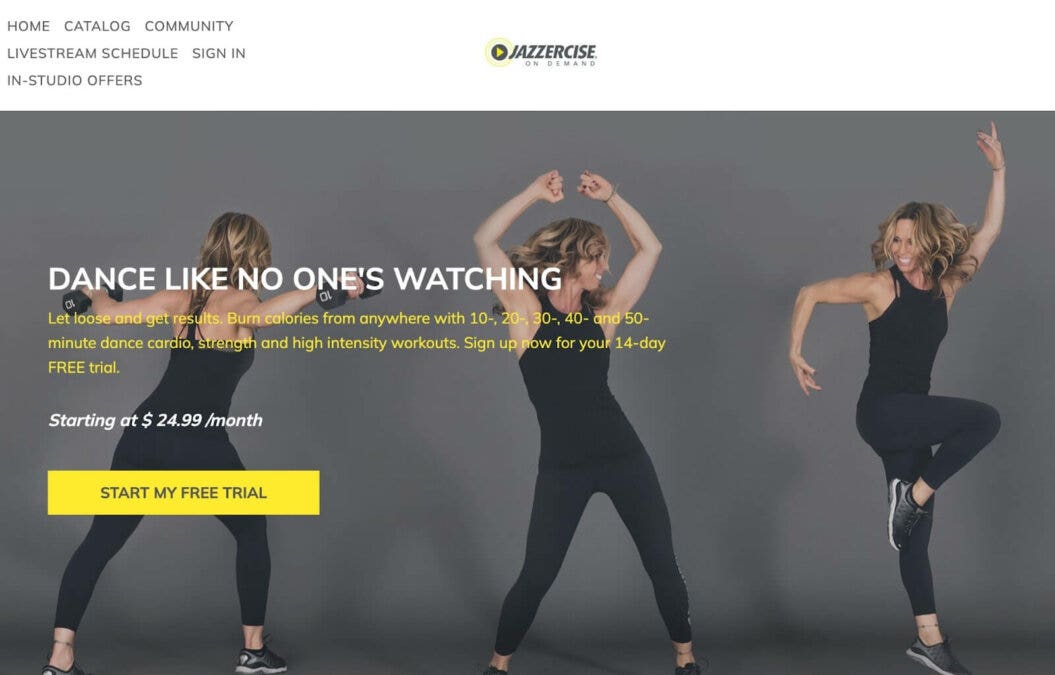 jazzercise branding example for their live stream fitness classes