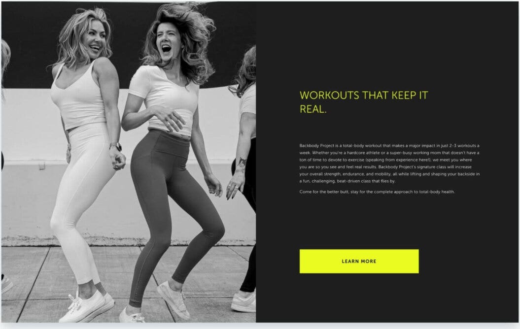 backbody homepage and branding example
