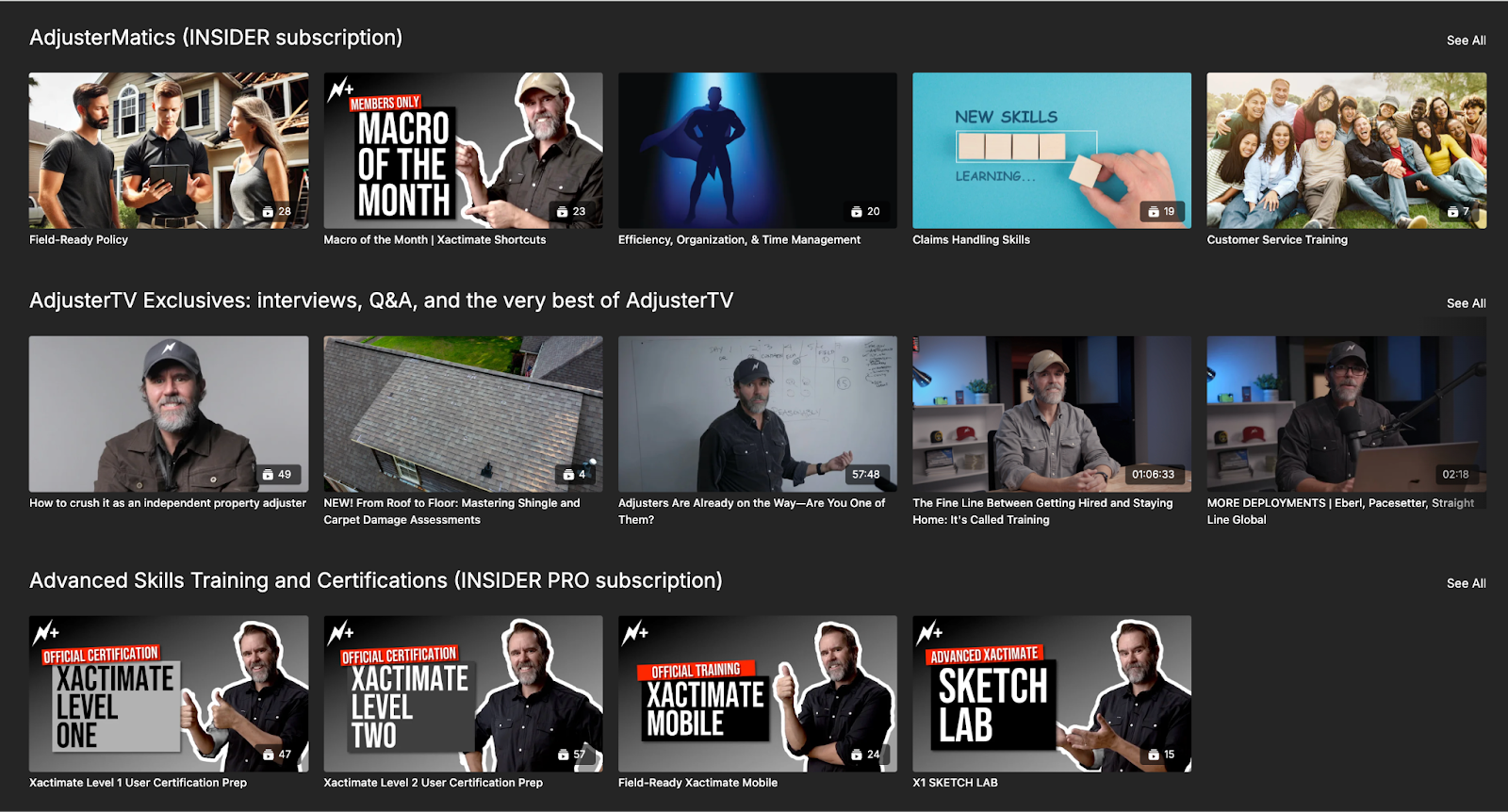 Adjuster TV Plus YouTube video library