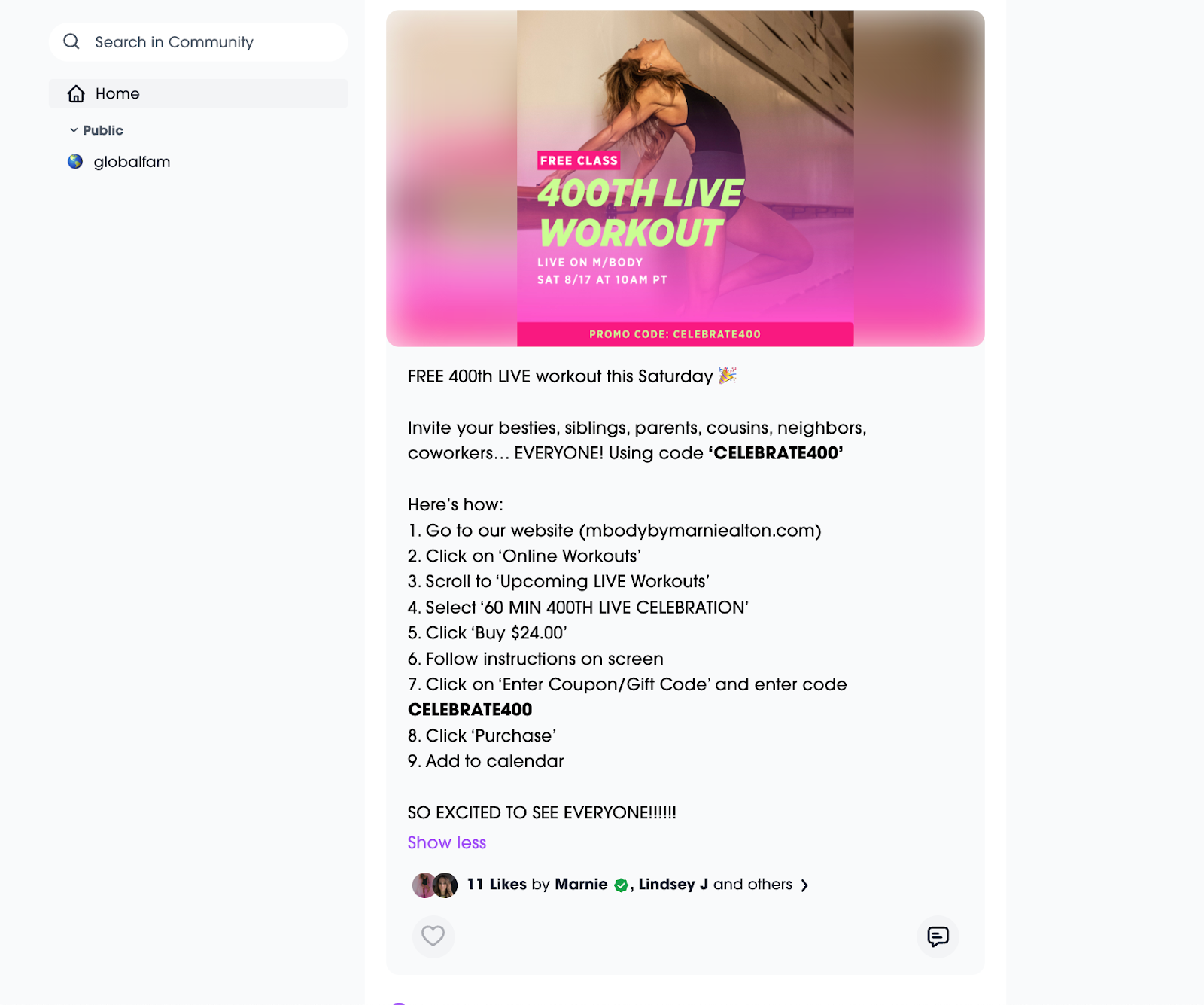 Mbody community post and feedback