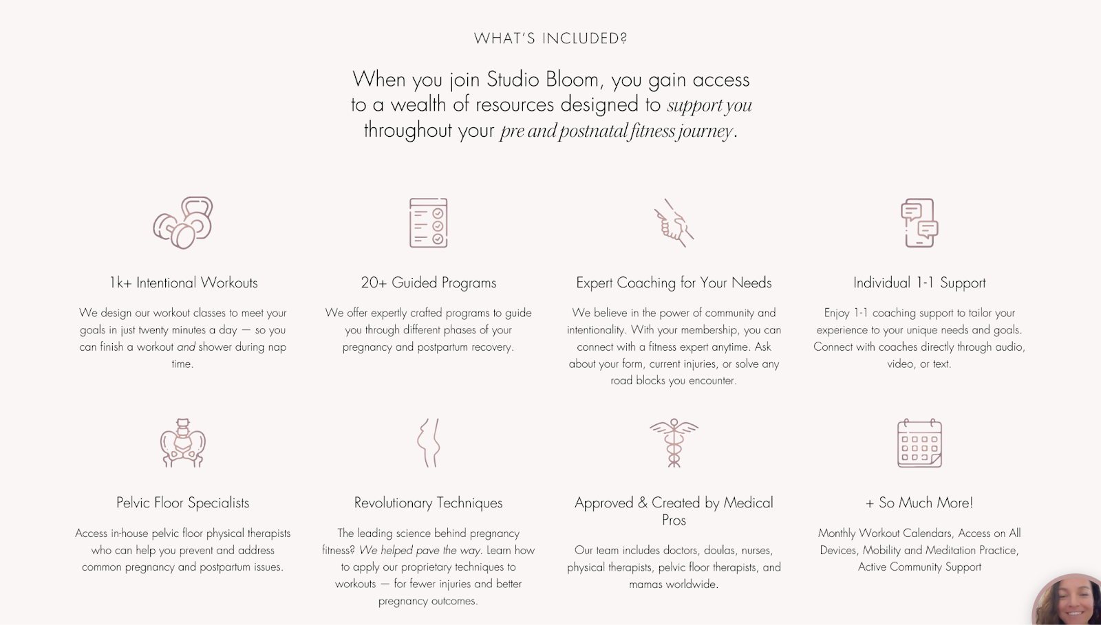 Studio Bloom start features page