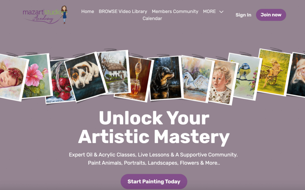 MazArt Studio Academy is a membership community where oil and acrylic painters come together to learn new painting skills and connect in real time with fellow artists.