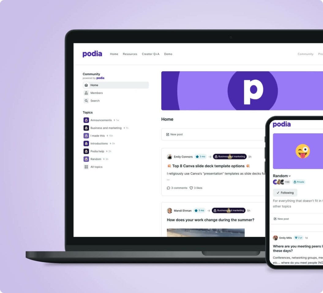 screenshot of podia homepage