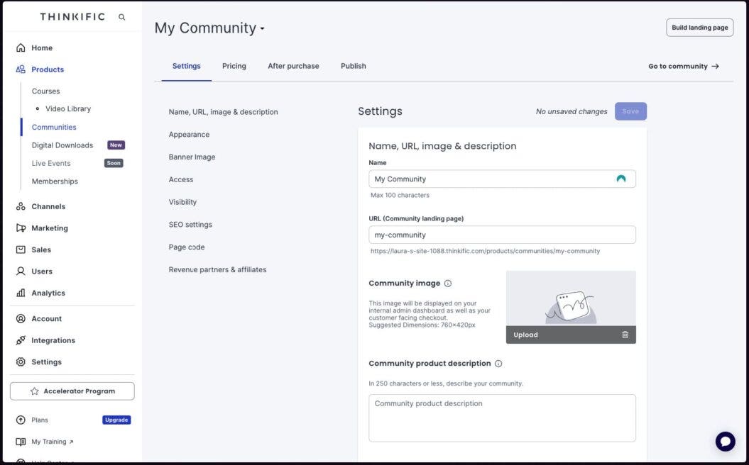 screenshot of thinkifics community builder