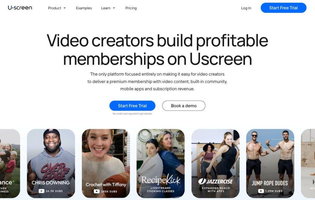 Screenshot of uscreen homepage