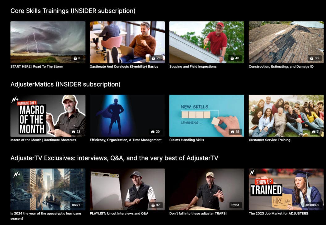 AdjusterTV's video course and lesson catalog