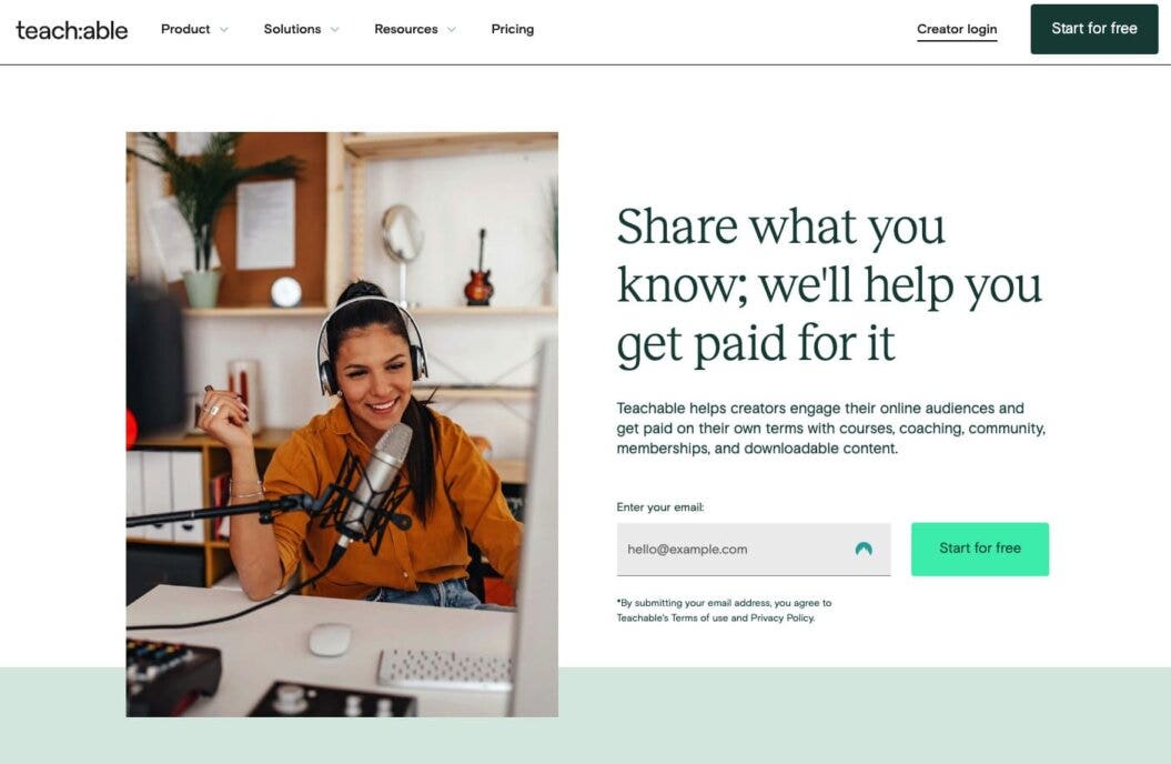 teachable homepage screenshot