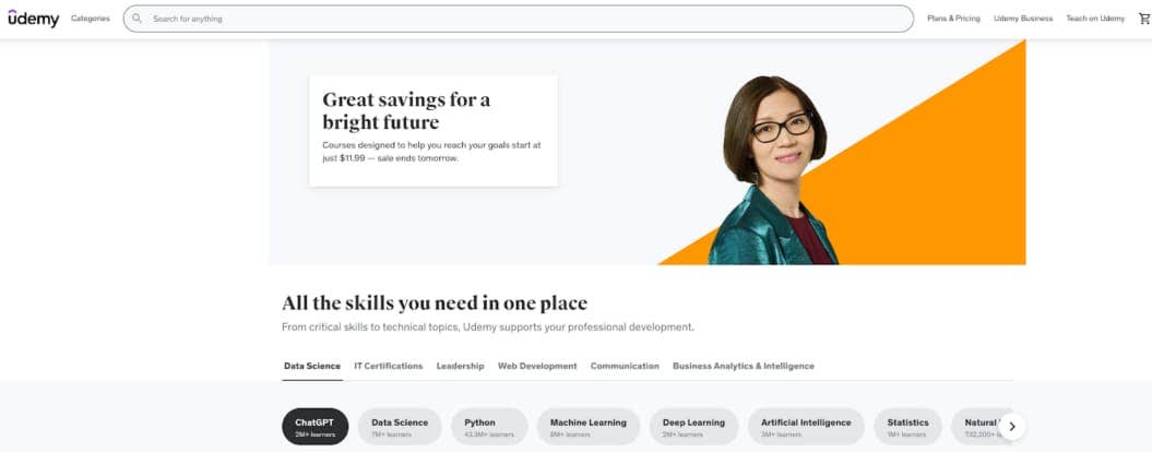 udemy homepage