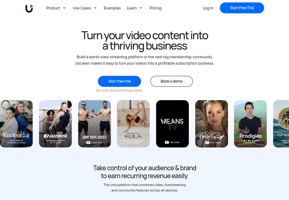 an image showing the sales page of Uscreen featuring OTT app building