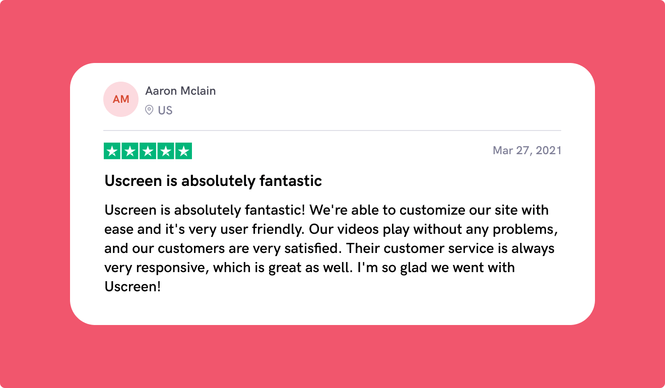 Aaron Mclain's Review of Uscreen on TrustPilot.
