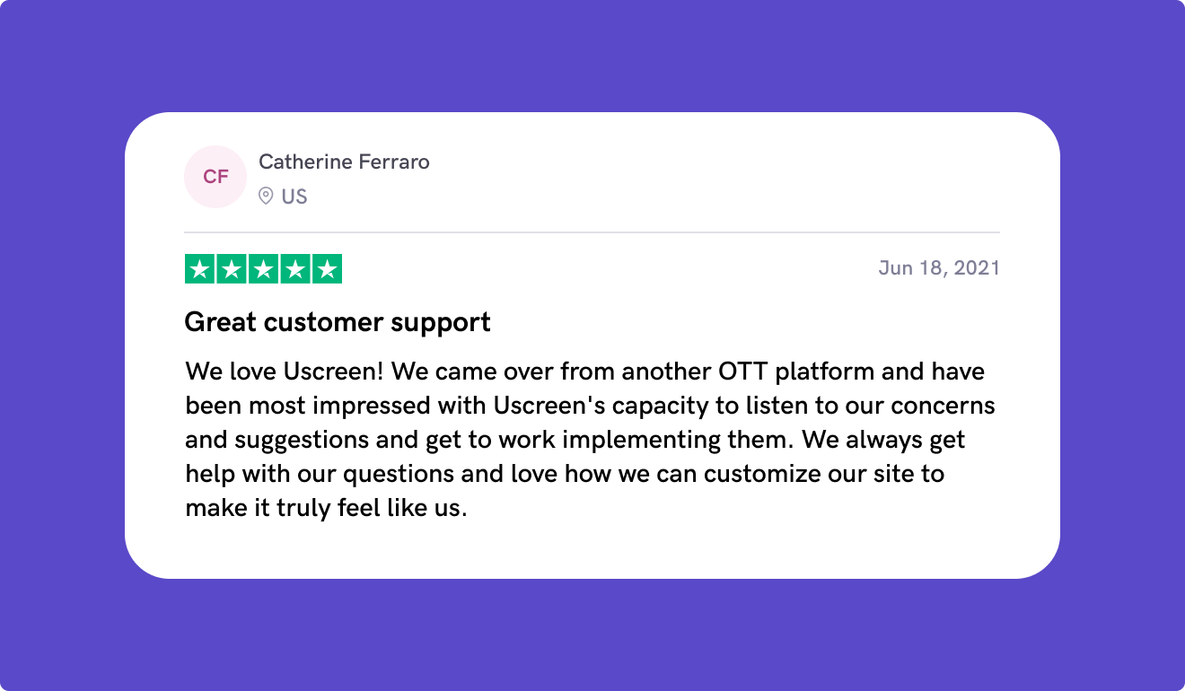 A 5 Star Review of Uscreen by Catherine Ferraro.