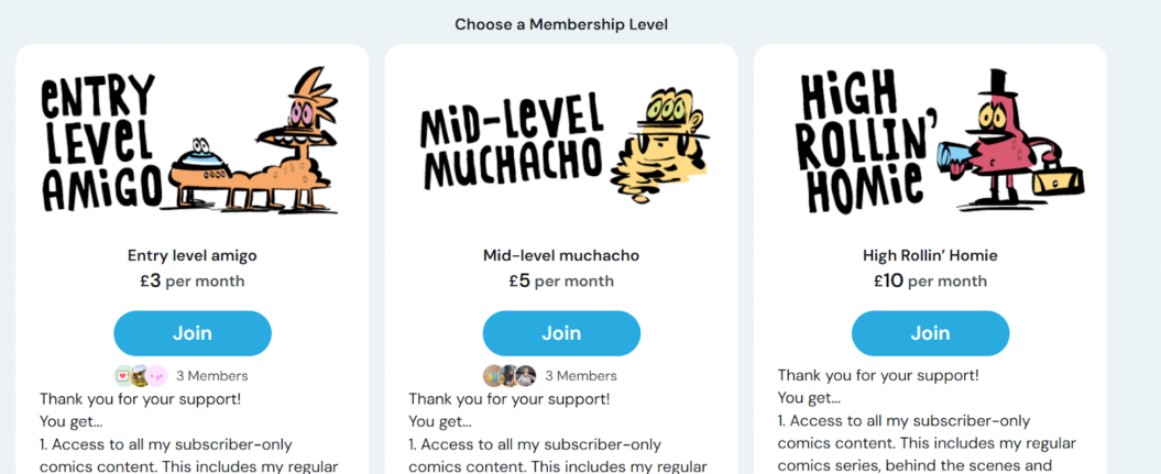 Ko-fi membership page