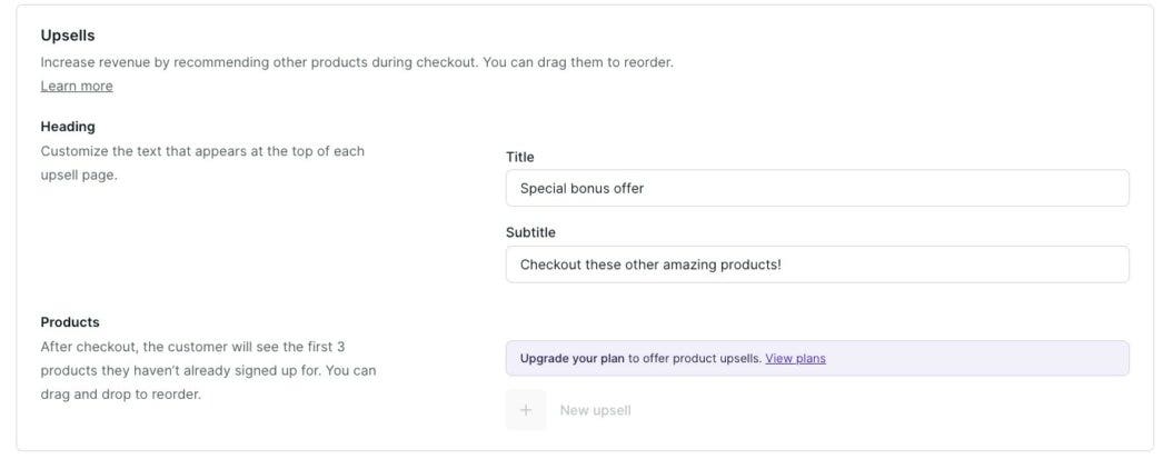 Podia upsells settings