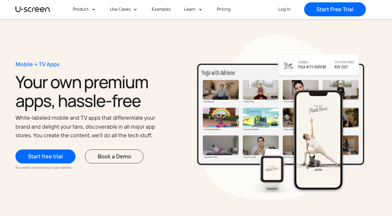 Uscreen homepage – Mobile and TV Apps development