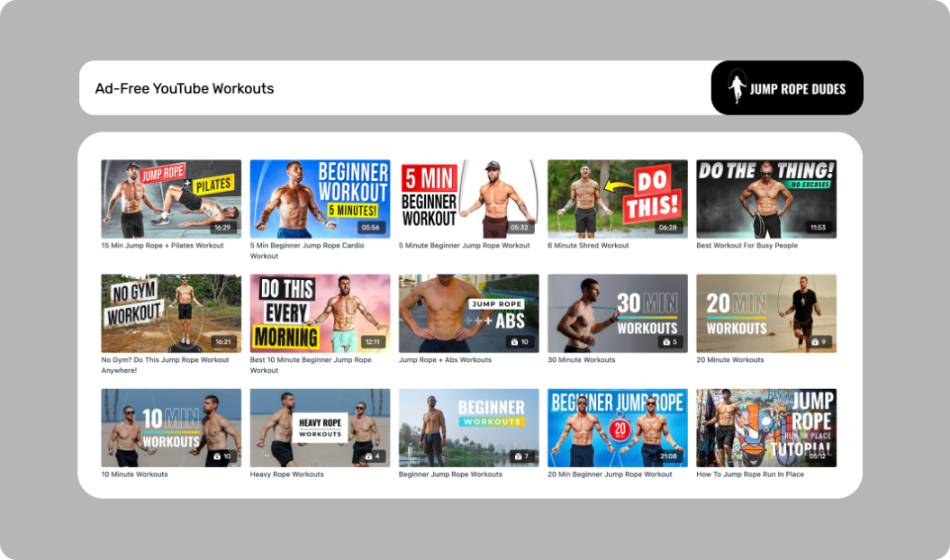 an image showing the video and category library of Jump Rope Dudes