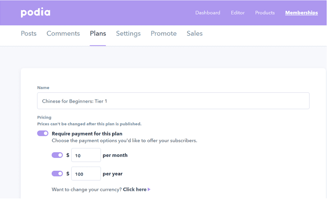 podia membership plans