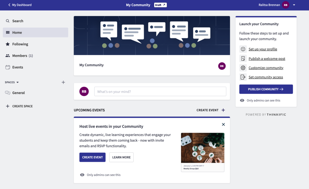 user community dashboard