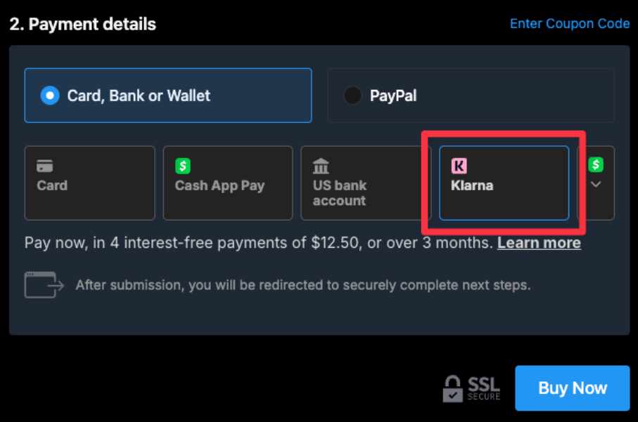 Buy now - Pay Later options