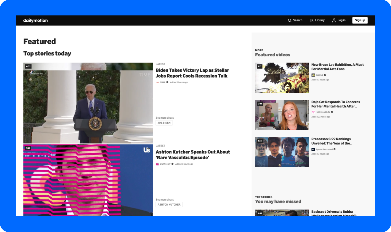 A screenshot of a video hosting site called Dailymotion.