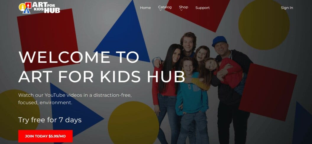 an image of Art for Kids Hub's homepage top scroll