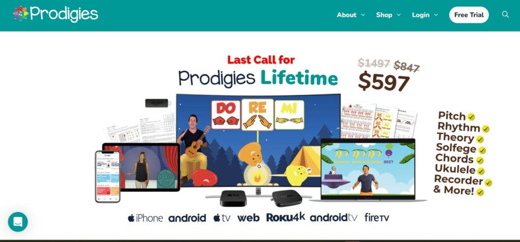 an image of the Prodigies' homepage featuring a sales pitch