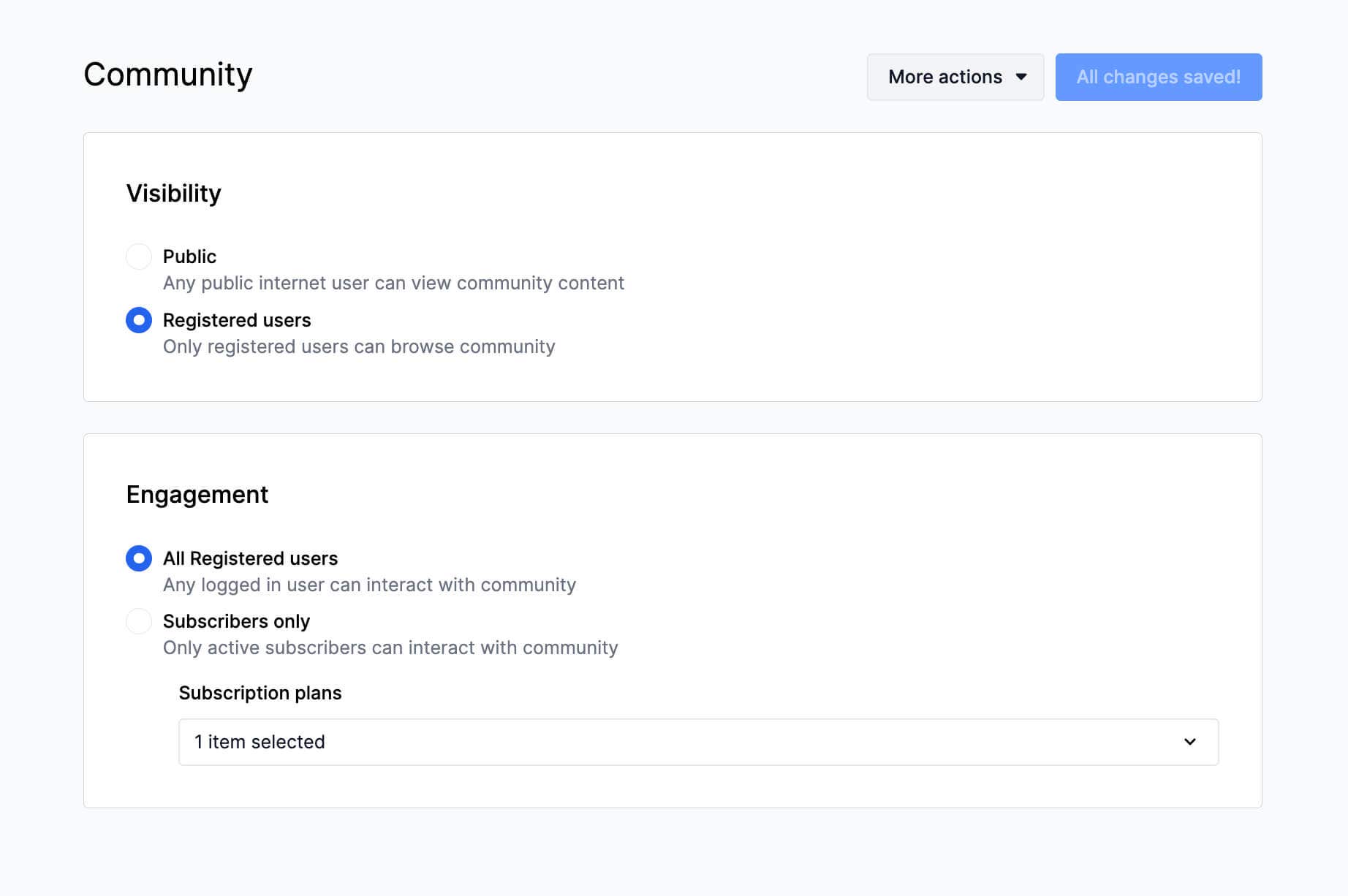 Uscreen's community setup admin area