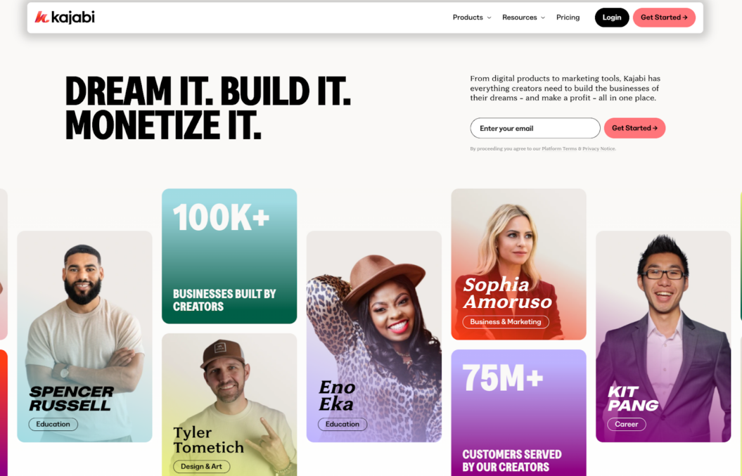 an image showing the landing page of Kajabi video platform fit for educational needs