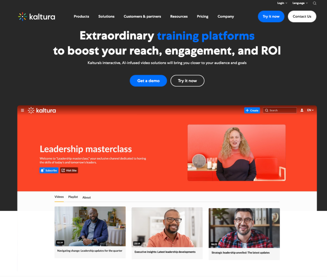 an image showing the landing page of Kaltura learning management system