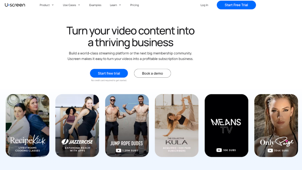 an image showing the landing page of Uscreen featuring video content creators