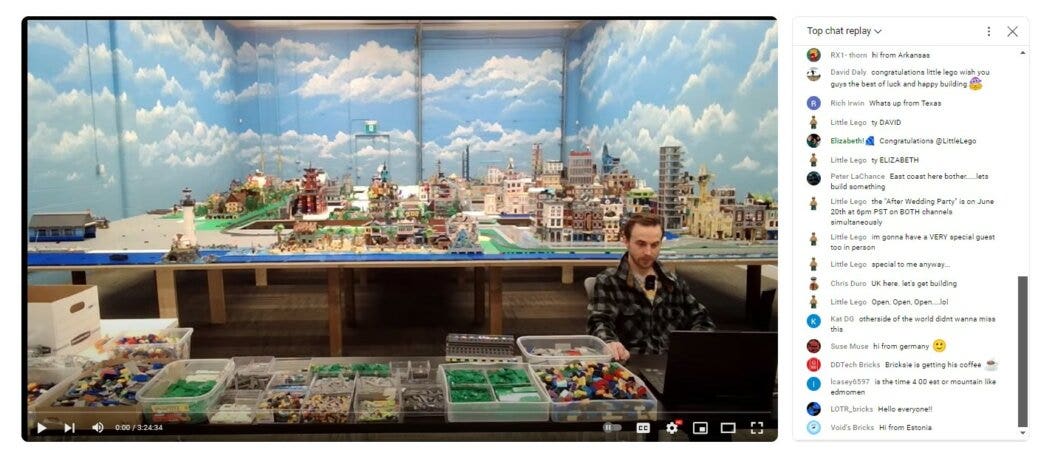 Screeshot from a Bricksie video with live chat enabled