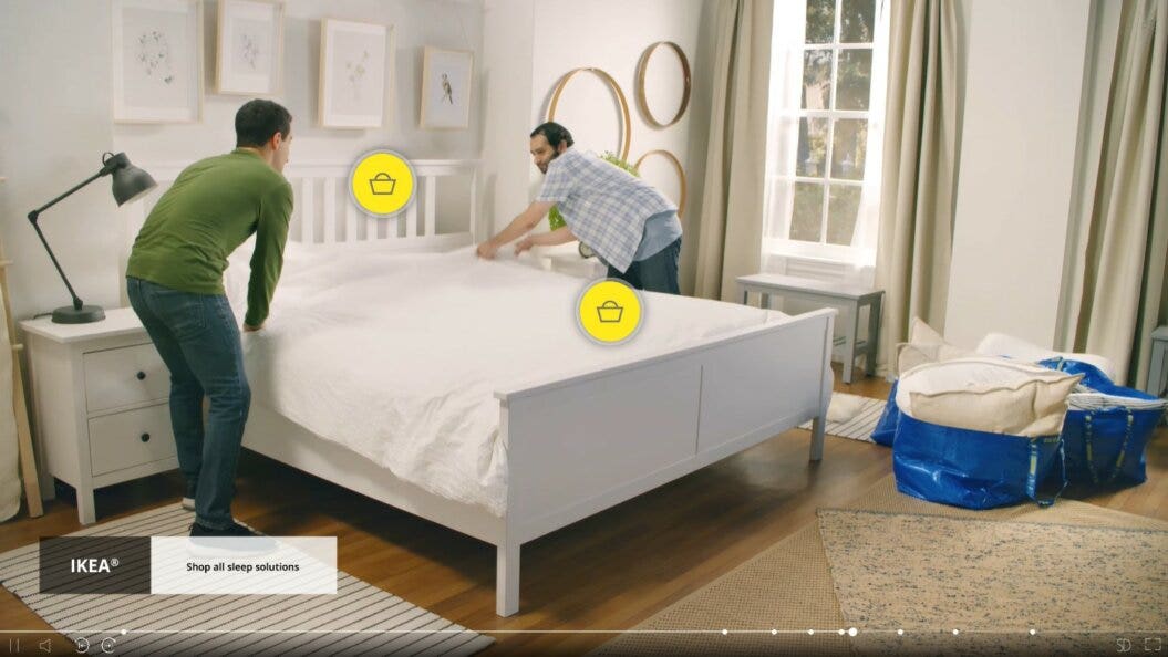 An example of an interactive video from Ikea where viewers can click on hotspots within the video to see what product is being featured