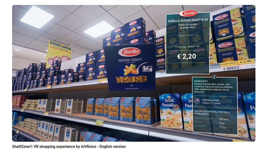 shelfzone vr shopping experience with labels and pricing displayed when looking at items