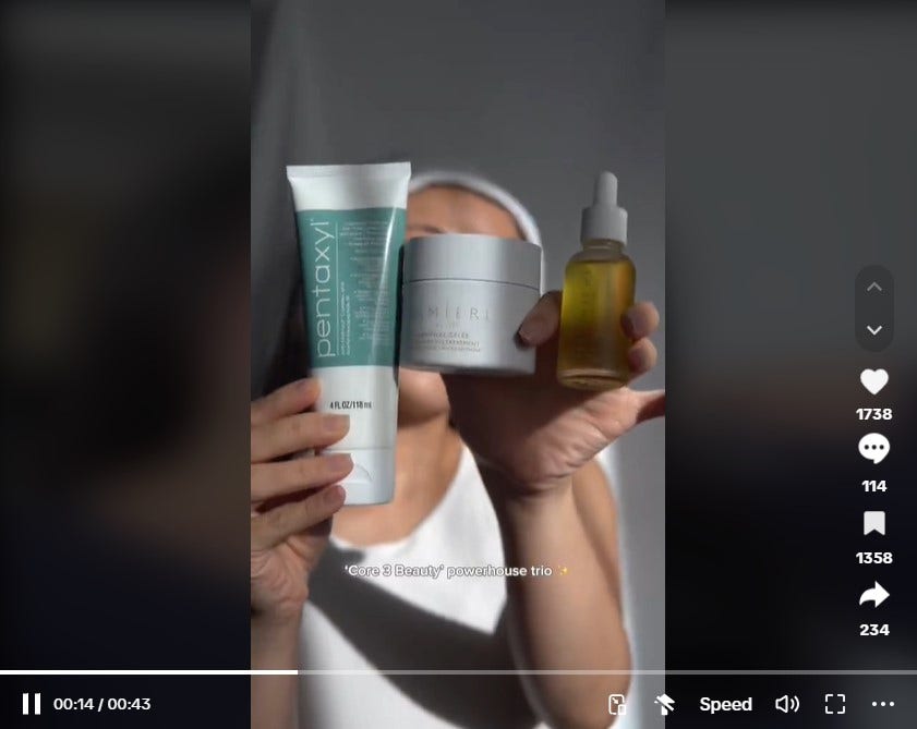 Screenshot from a UGC video for a beauty/skincare brand
