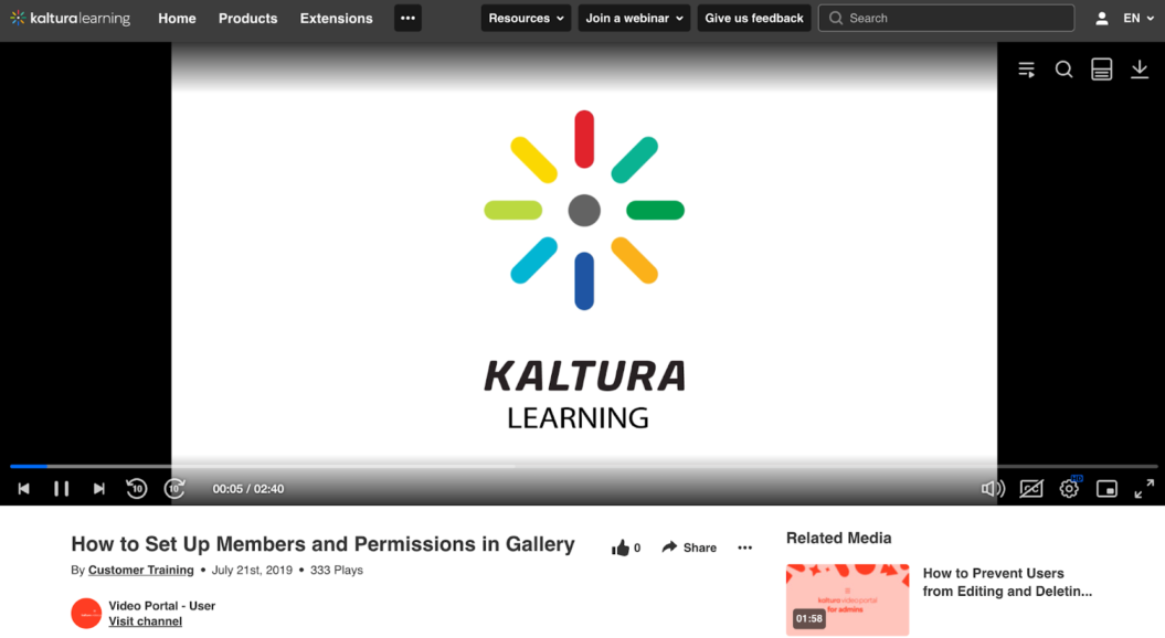 Kaltura video player
