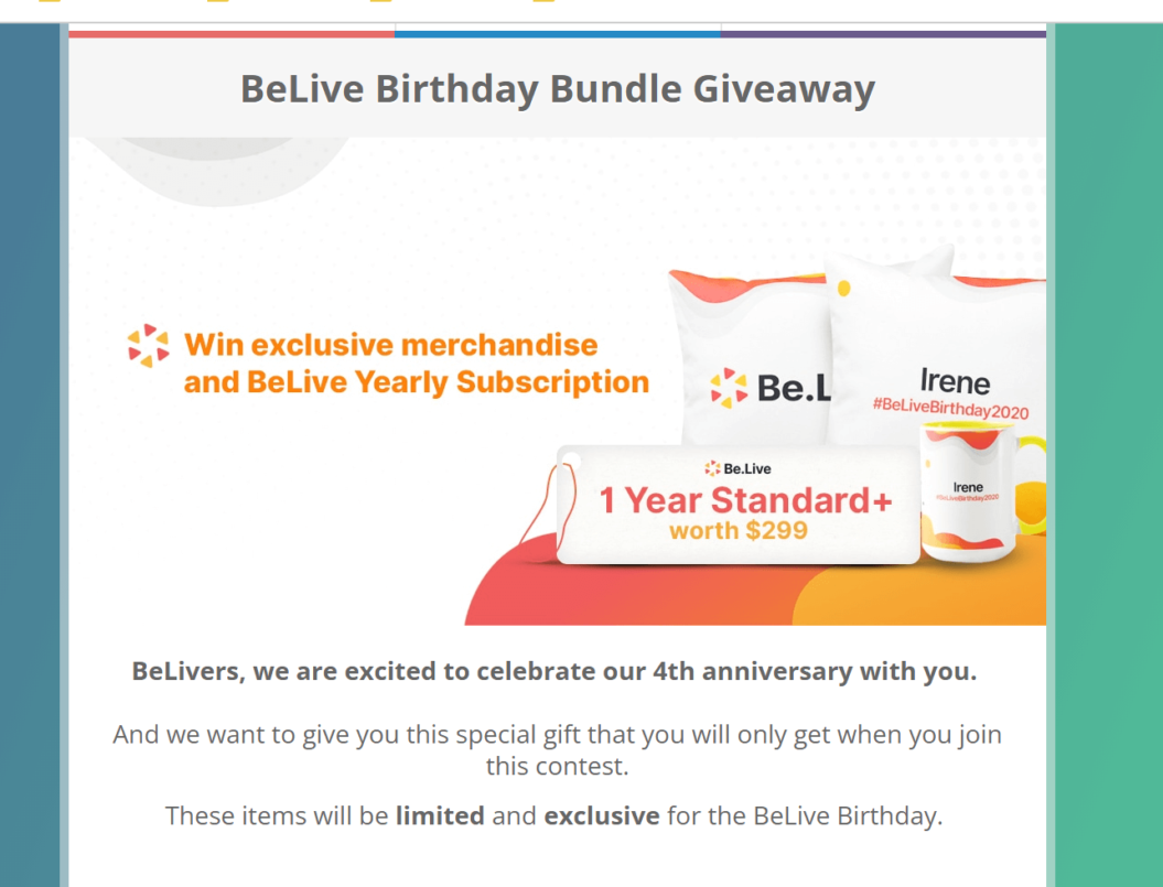 An image of BeLive's giveaway campaign and its prizes.