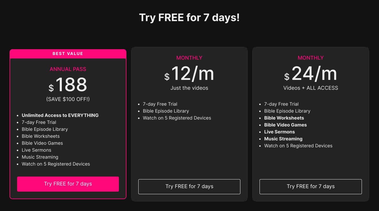 screenshot of mytribe's membership pricing tiers